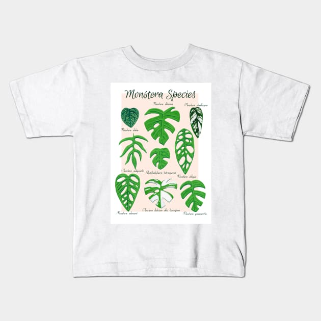 Monstera Species in Gouache- Coral Kids T-Shirt by paintedpansy